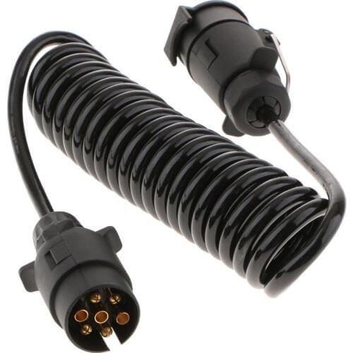 Black Round RV 7-Way 7-Pin Trailer Light Adapter Plug Connector 2 Meters