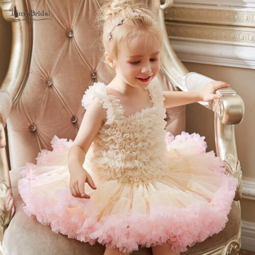 New Arrival Ruffle Soft Sweet Kid Flower Girl Dresses Tulle Evening Gowns For Wedding Communion Dresses Vestido XF036