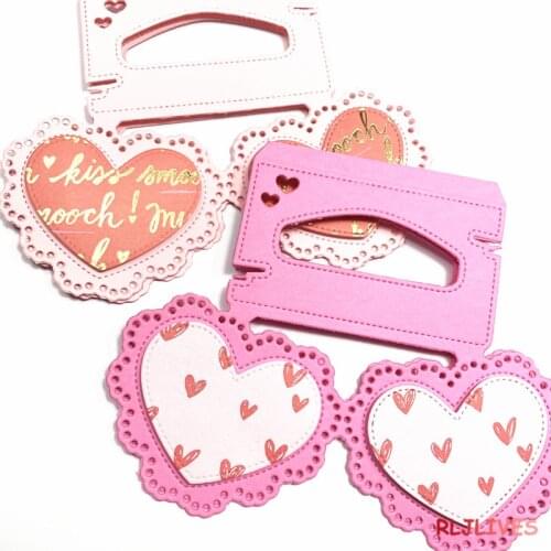 Double Heart Bag Topper Metal Cutting Dies DIY Scrapbooking Card Stencil Craft Handmade Album Handbook Decoration