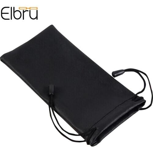Elbru Portable Glasses Cases Padded Black PU Leather Digging Rope Eyewear Bags Women&Men Waterproof Eyeglasses Bag For Sunglass
