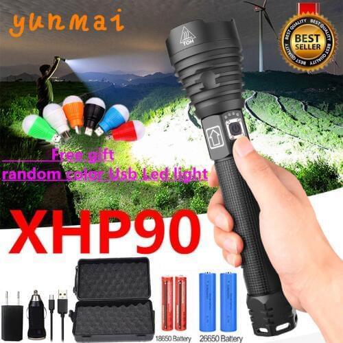 2020 Brightest Xlamp XHP90 XHP70.2 LED Flashlight Super Powerful Torch USB Lamp Zoom Torch Use 18650 26650 Rechargeable Battey f