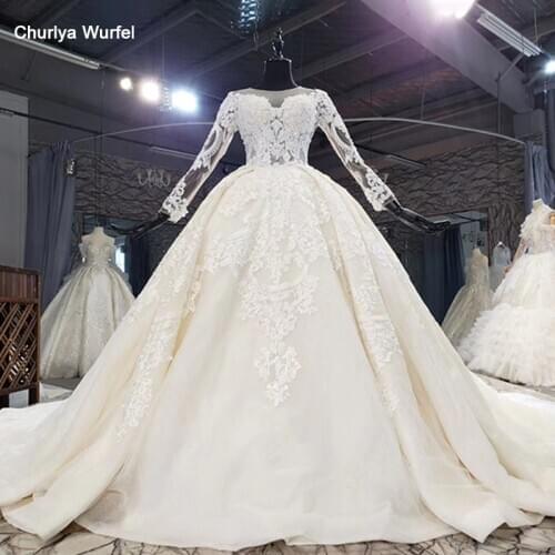 HTL941 Sexy Visible With Decals Sequins Wedding Dresses 2020 O-Neck Removable Train Long Sleeve Buckle Back платья знаменитостей