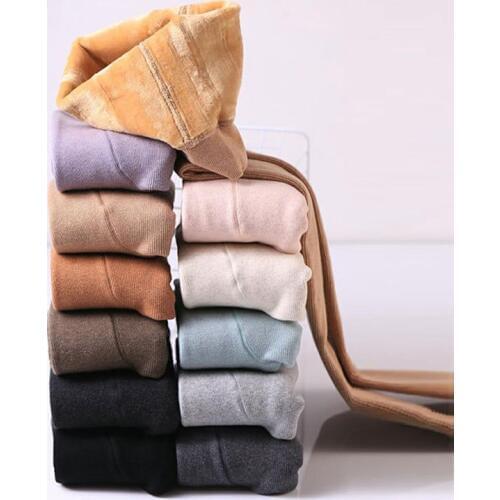 Autumn Winter Warm Thick Pantyhose Cotton Wool Tights High Waist Elastic Cashmere Cream White Camel Grey Striped Stockings Snow