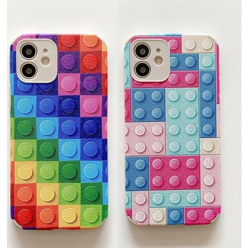 Colorful square block pattern for iPhone 12 12mini xsmax 12promax 7 8plus XR XS 11 12Pro se2 Antiskid mobile phone case