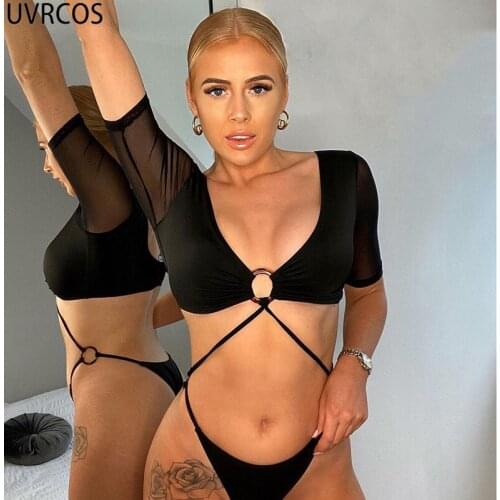 UVRCOS Top Body Haut Sexy Summer 2021 Goth Swimsuit Hollow Out Bandage Solid Beach Bikini Bodysuit Stylish One Piece Streetwear