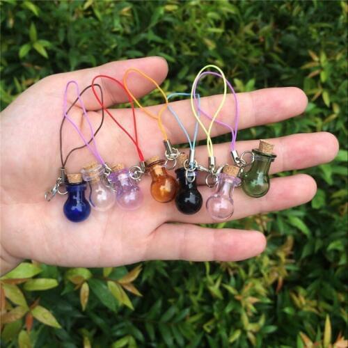 Mini Glass Bottles Key Pendants Lobster Clasp Glass Ball Bottles Corks Vial Arts Jars For Bracelets Mixed Colors 7pcs/lot
