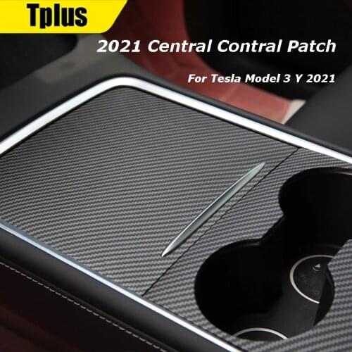 Tplus Central Control Panel Patch For Tesla Model 3 Y 2021 Carbon Fiber Wood Grain Interior Accessories Protective Decorative