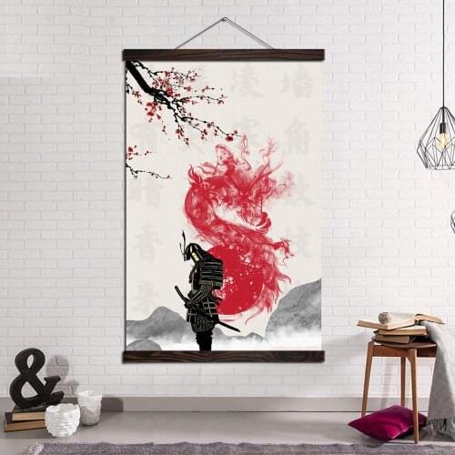 Wall Art Canvas Print and Poster Canvas Painting Modern Decorative Pictures for Living Room Decor the Samurai Red Sun Dragon