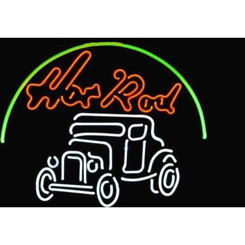 NEON SIGN For HOT ROD HOTRODS LOGO AUTO CAR DEALER Signboard REAL GLASS BEER BAR PUB display outdoor Light Signs 17*14"