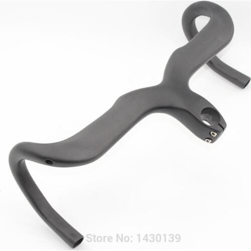 Newest Road bicycle matt 3K full carbon fibre bike handlebar stem integrated with computer stent hole 400-440x90-120mm Free ship