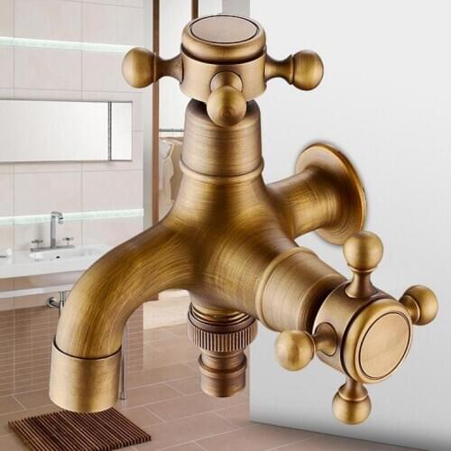 New Antique Bronze total brass double use washing machine faucet,garden & Bathroom Wall Mounted basin faucet with cross handle
