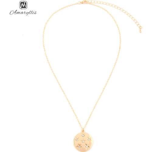 Amaiyllis New Hot Rhinestone Star Pendant Choker Necklace Simple Geometric Round Coin Choker Collar Metal Clavicle Chain Collier