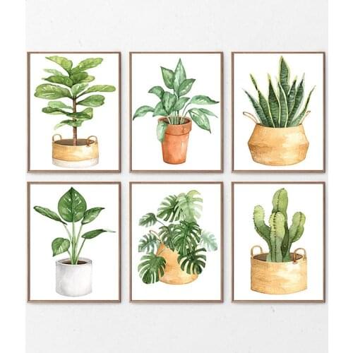 Cactus Greenery Posters Botanical Monstera Leaf Canvas Painting House Plant Wall Art Pictures for Living Room Home Decoration