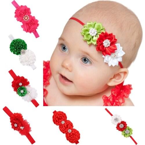 1 Pieces Christmas Flower Baby Girl Rhinestone Headband Infant Hair Ribbon Tie Bows Newborn Headwear Tiara Gift Toddlers Bandage