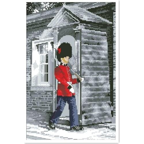 On guard cross stitch man walking 18ct 14ct 11ct white fabric cotton thread embroidery DIY handmade needlework