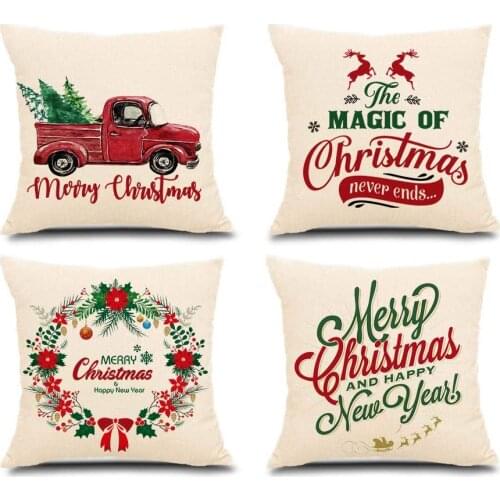 Christmas Throw Pillow Covers 18x18 Inch Set of 4 Christmas Trees Red Truck Decorative Cushion Cases Farmhouse Home Sofa