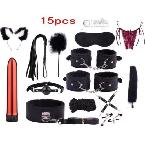 Sexy Leather BDSM Kits Plush Sex Bondage Gear Handcuffs Sex Games Whip Gag Adult toys Exotic Accessories Sex Toys For Couples