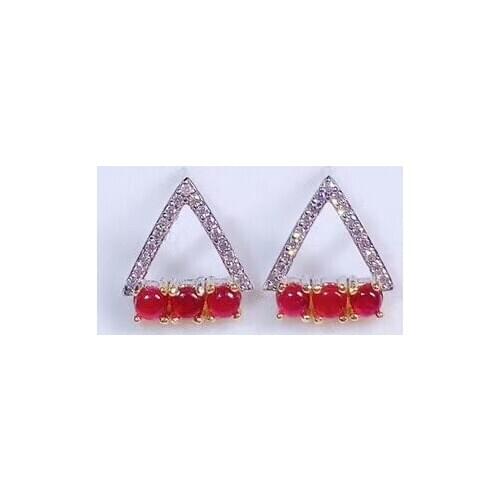 New natural plain pigeon blood ruby earrings 925 silver two-color electroplating process small fresh earrings