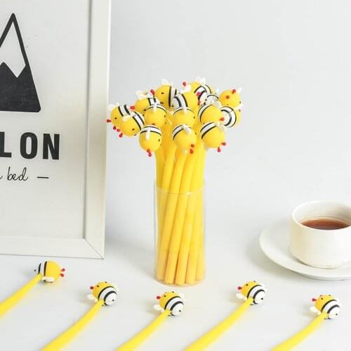 2pcs Little Yellow Honey Bee Flexible Pen Ballpoint 0.5mm Black Color Gel Ink Pens for Writing Gift Office School Study A6102