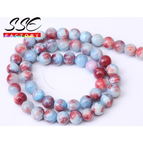 Blue Red Persian Jades Natural Gem Stone Beads Round Loose Spacer Beads 15" Strand 6/8/10/12 MM For Jewelry Making DIY Bracelets