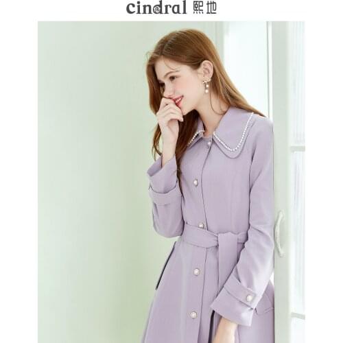 2021 Spring New Style Purple Windbreaker Womens Mid-length and Small Doll Collar Age-reducing Gentle Wind Coat