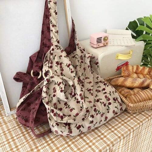 INS Art Retro Elegant Versatile Small Floral Canvas Bags Slanted Span Fabric Bag Simple Large Capacity Shoulder Bags Crossbody