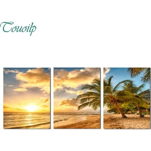 Bead embroidery diamond 3 Panel sea tree Landscape diamond painting full diamond mosaic picture of rhinestones cross-stitch kit