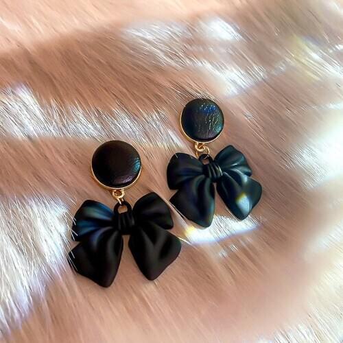 2020 New Arrival Metal Trendy Black Bow Dangle Earrings For Women Students Fashion Metal Party Pendiente