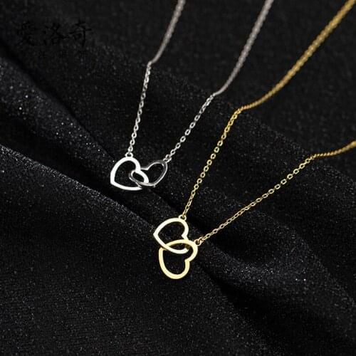 New Fashion Luxury Double Heart Necklace For Women Stainless Steel Gold Clavicle Pendant Necklace Jewelry Birthday Gift