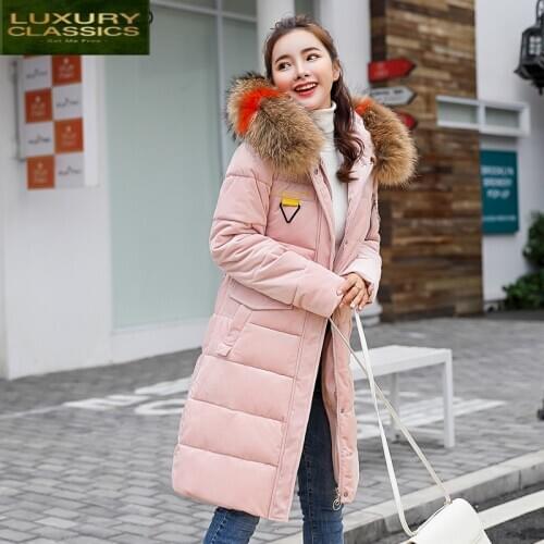 Winter New Long Parkas Jacket Women Color Fur Hooded Coat Korean Thick Cotton Padded Clothes Female Tops Clothing LWL989