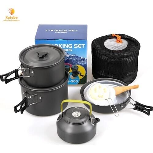 1 Set Outdoor Foldable Camping Picnic Stove Teapot Set Kitchen Tableware Aluminum Cooking Set Hiking Picnic Tableware Supplies