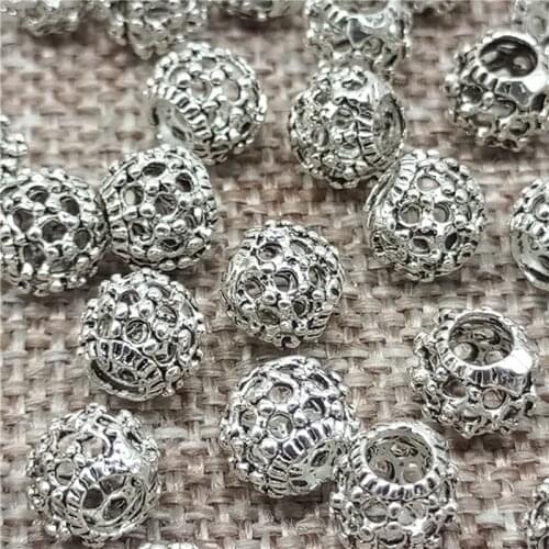 925 Sterling Silver Small Hollow Beads Diameter 6mm, Hole 3mm for Bracelet Necklace