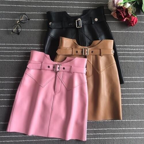2021 Spring High Quality Women Genuine Leather A-Line Skirt For Ladies 4 Color Plus Size