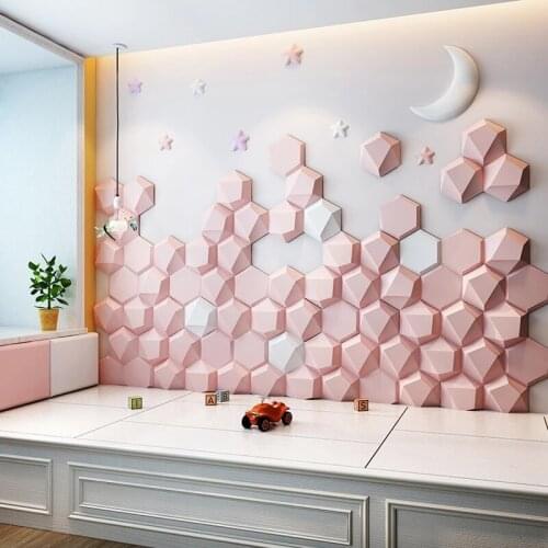 3D Hexagon Leather Acoustic Panels Princess Pink Soft LeatherArt Wall Panel for Bedroom Wall Stickers Room Decoration Teenager
