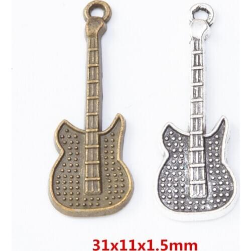 50 pieces of retro metal zinc alloy guitar Pendant for DIY handmade jewelry necklace making 8072