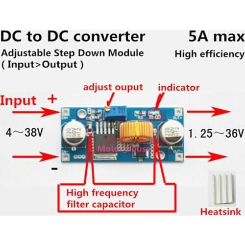 5V-36V to 3.3V 6V 9V 12V 24V 5A DC-DC Buck Step-down Converter Voltage Regulator Adjustable Buck Module