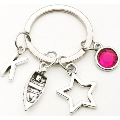 9 Color Stone Cute Travel Sailboat Key Chain 26 Letters Star Pendant Key Ring Charm Key Chain Wallet Jewelry Gift for Men Women