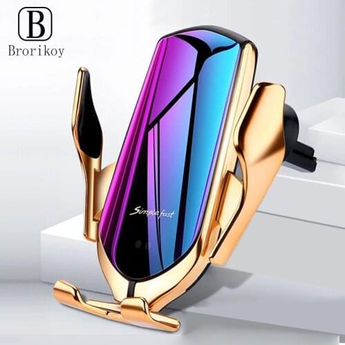 R1 Automatic Clamping Car Wireless Charger 10W Quick Charger Infrared Sensor Phone Holder Stand For Samsung S21 S20 S10 Xiaomi9