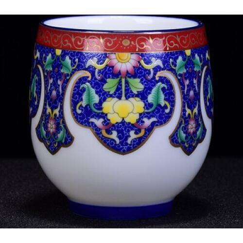 Jingdezhen Master Tea Cup Hand-painted Blue Ground Enamel Lotus Pattern Tea Blow Martial Arts Cup Kung Fu Green Tea Teaware