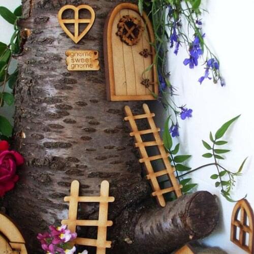 Wooden Fairy Door Home Wall Decoration Big Tree Wall Hanging Cookie House Decoration Ladder Window Dwarfs Home Kawai Garden
