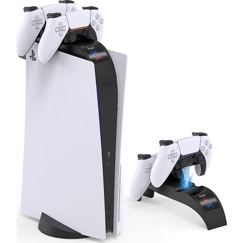 For PS5 Controller Charger DualSense Charging Station Dual Fast Charge LED Indicator Circuit Protection Disc & Digital Edition