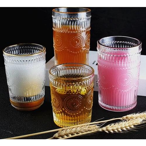 Household European retro relief sunflower Phnom Penh water cup juice cup cold drink cup transparent glass glass water bottle