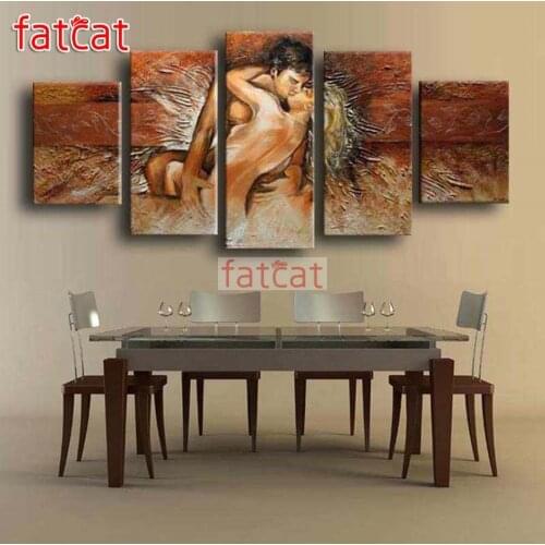 FATCAT Abstract lovers 5 Piece Diy Diamond Painting Full Square Round Drill Diamond Embroidery Sale Needlework Decor AE1402