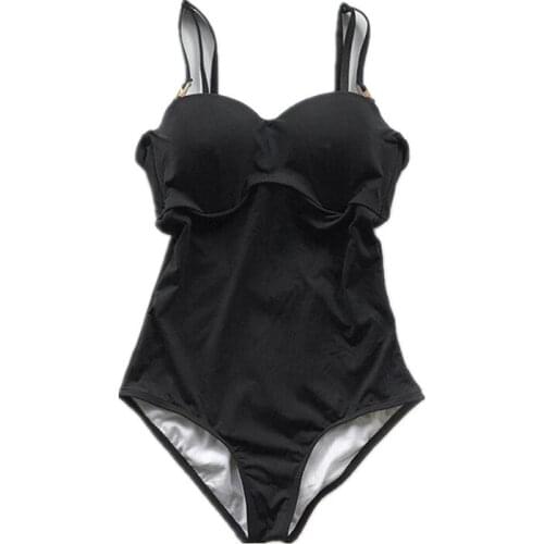 Ins style simple temperament halter one-piece swimsuit female cover belly thin conservative sexy hot spring swimming