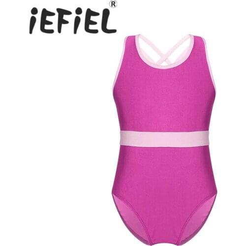 Children Kids Girls Sleeveless Criss Cross Back Ballet Dance Gymnastics Leotard Jumpsuit Stage Performance Bodysuit Dancewear