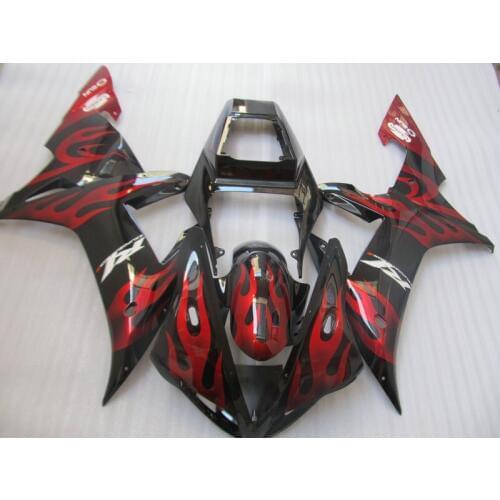 Motorcycle Fairing Kit for YAMAHA YZFR1 02 03 YZF R1 2002 2003 YZFR1000 yzfr1 02 03 Red flames black Fairings set+7gifts YD35