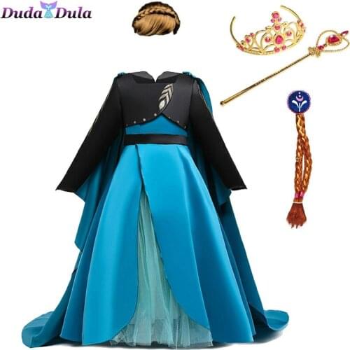 Snow Queen 2 Halloween Girls An na Costume Princess An na Dress Children Birthday Carnival Fancy Disguise and Wig