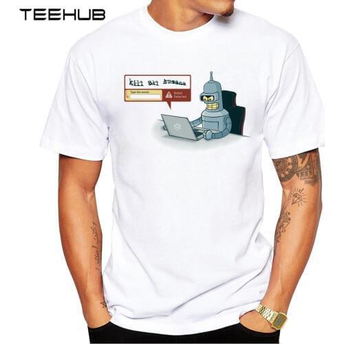 2019 TEEHUB Summer Mens Fashion Robot Detector Printed T-Shirt Short Sleeve Popular Design Tops Novelty Tee