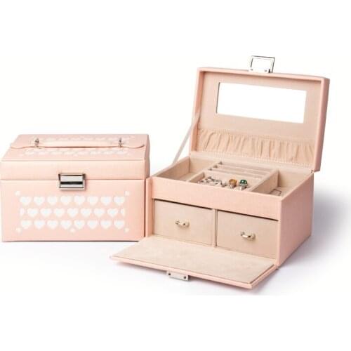 Mini double stud earring ring jewelry box with logo Pu leather, with zipper white travel portable jewelry box caja de joyas