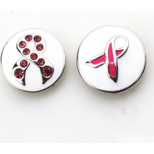 Mix 2 Pink Ribbon Snap Buttons ,Rhinestone Snap Button Charms DIY Jewelry Ginger Snaps bracelet&bangles 20PCs